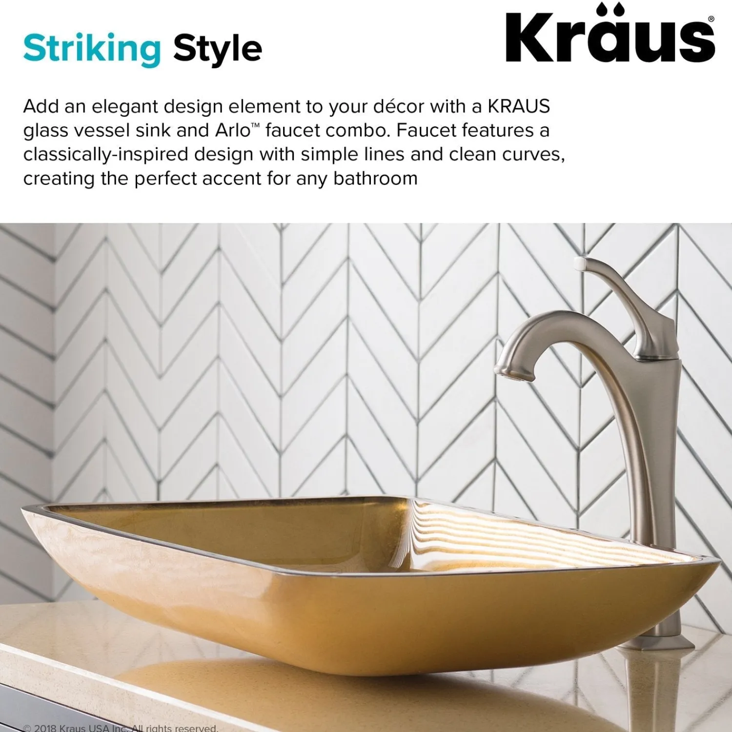 22-Inch Rectangular Gold Glass Bathroom Vessel Sink and Arlo Faucet Combo Set with Pop-Up Drain Sink And Faucet Combos|Above Counter / Vessel Sinks