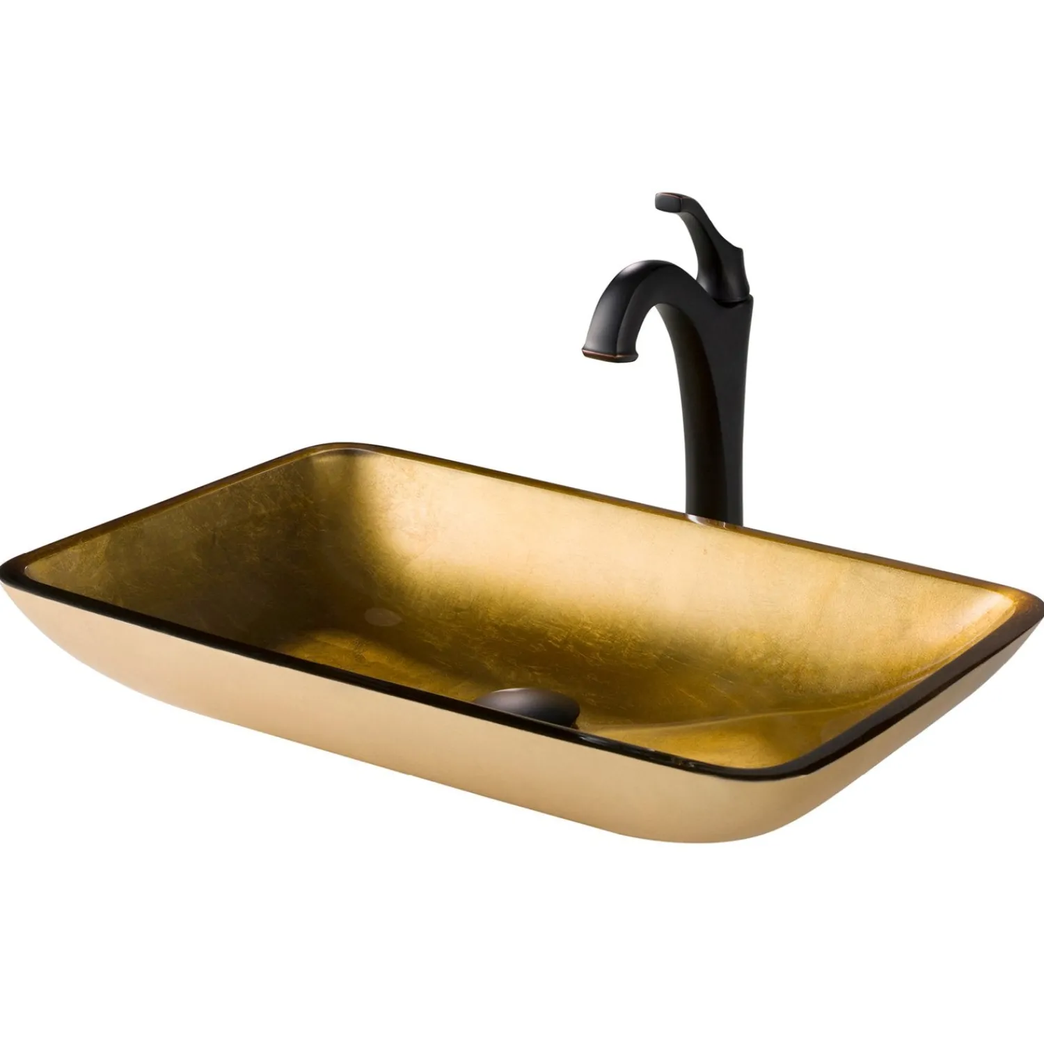 22-Inch Rectangular Gold Glass Bathroom Vessel Sink and Arlo Faucet Combo Set with Pop-Up Drain Sink And Faucet Combos|Above Counter / Vessel Sinks