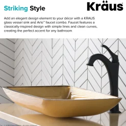 22-Inch Rectangular Gold Glass Bathroom Vessel Sink and Arlo Faucet Combo Set with Pop-Up Drain Sink And Faucet Combos|Above Counter / Vessel Sinks