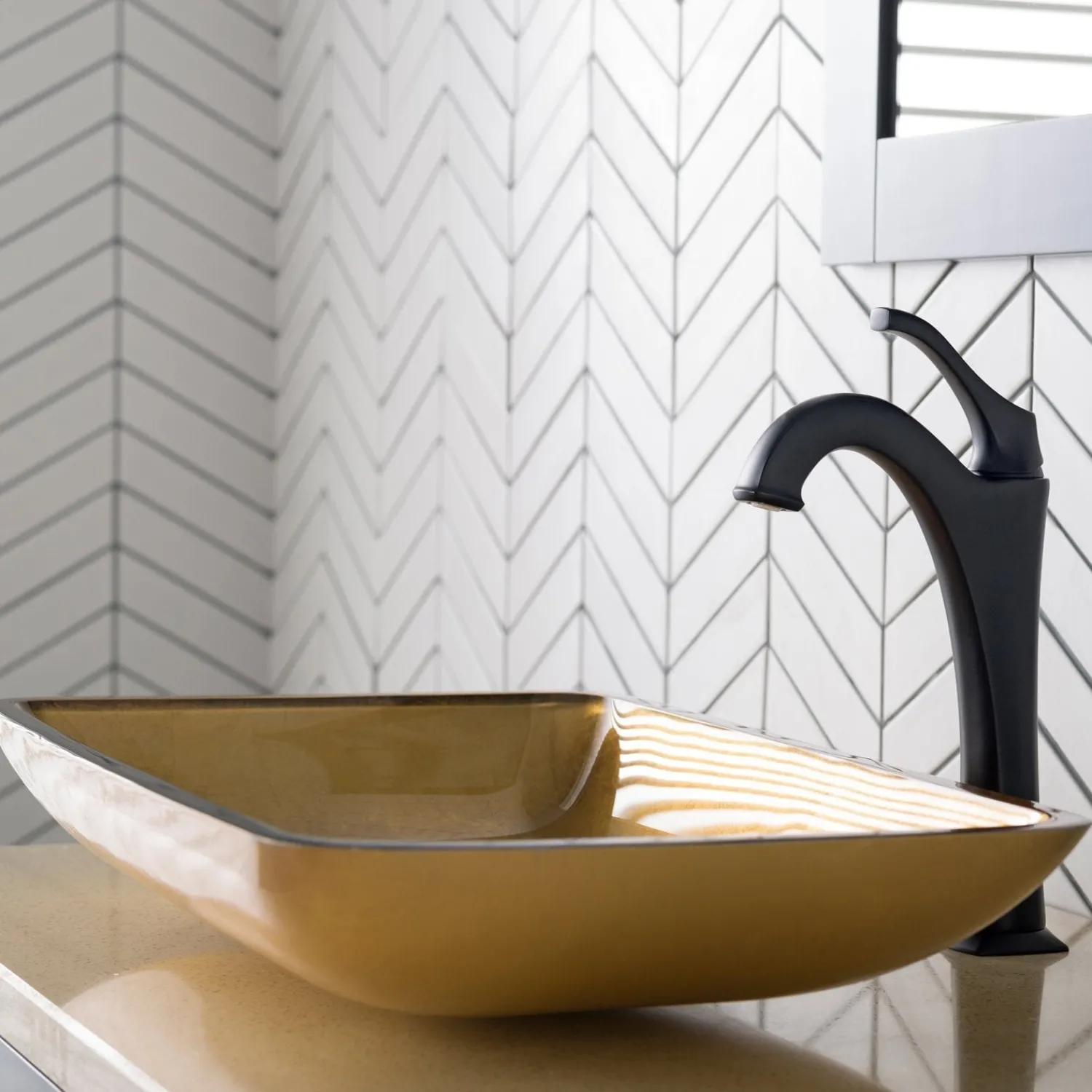 22-Inch Rectangular Gold Glass Bathroom Vessel Sink and Arlo Faucet Combo Set with Pop-Up Drain Sink And Faucet Combos|Above Counter / Vessel Sinks