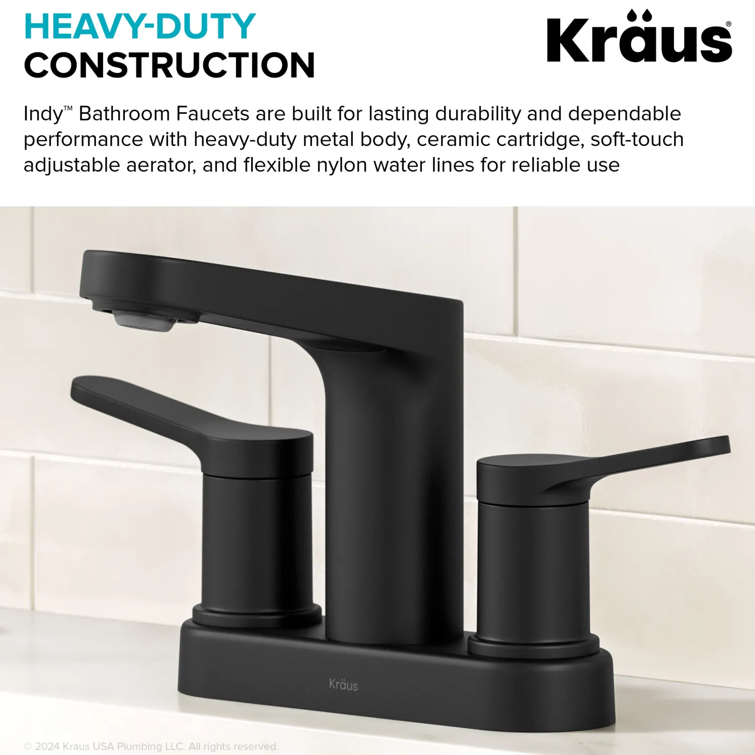 Indy 2-Handle 4-inch Centerset Bathroom Faucet in Matte Black 4" Center Set