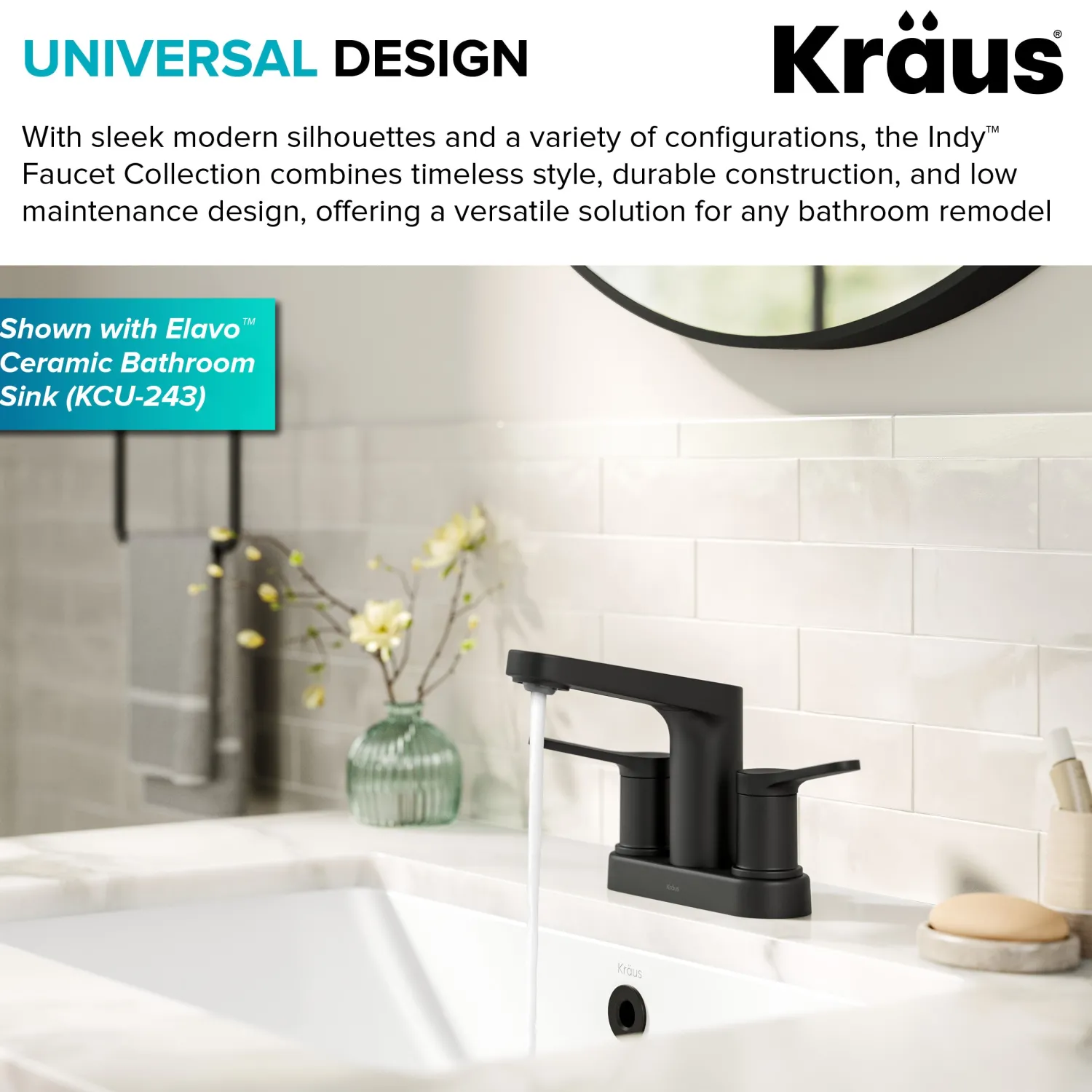 Indy 2-Handle 4-inch Centerset Bathroom Faucet in Matte Black 4" Center Set