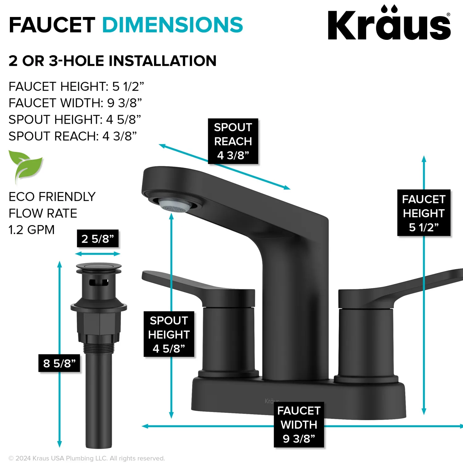 Indy 2-Handle 4-inch Centerset Bathroom Faucet in Matte Black 4" Center Set