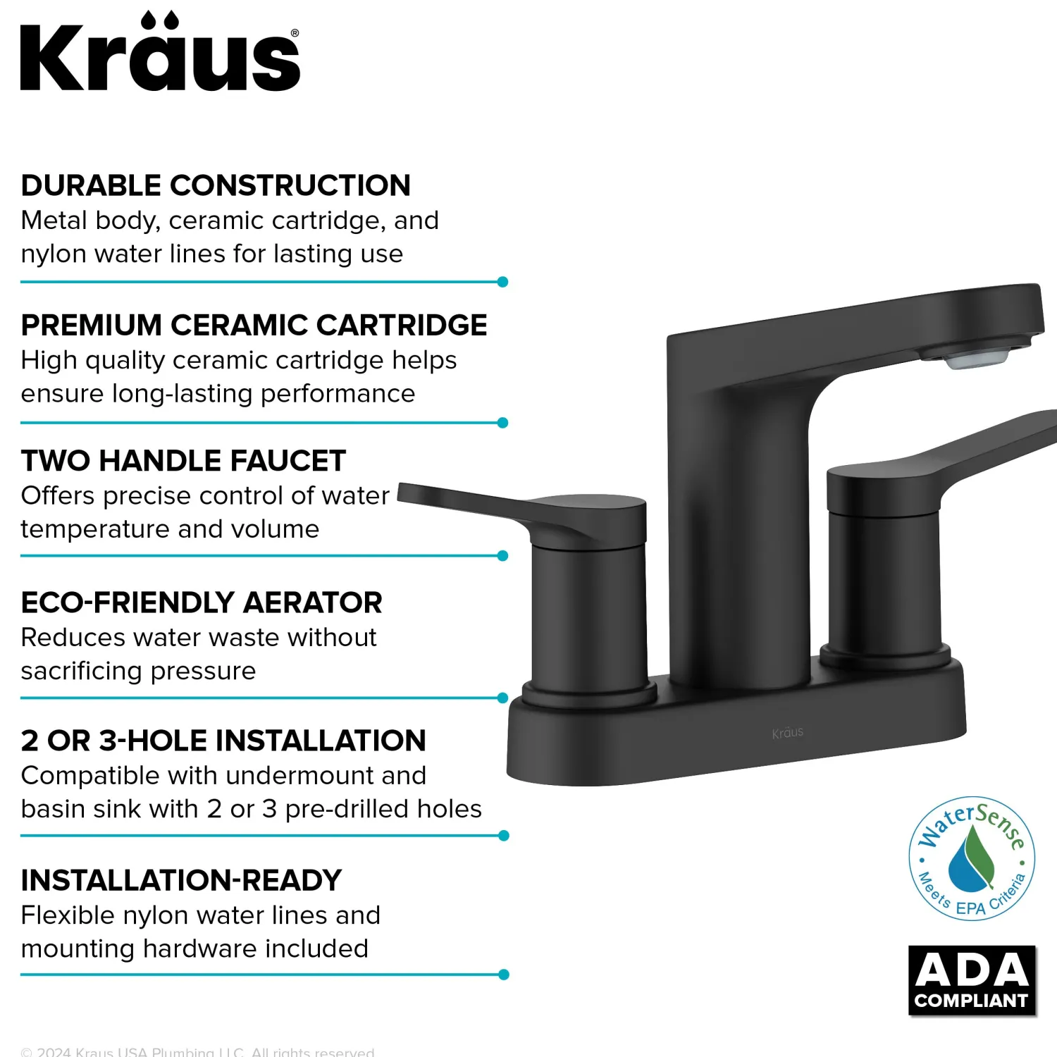 Indy 2-Handle 4-inch Centerset Bathroom Faucet in Matte Black 4" Center Set