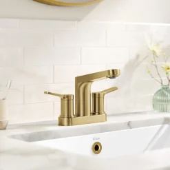 Clearance Indy 2-Handle 4-inch Centerset Bathroom Faucet in Spot-Free Brushed Brass 4