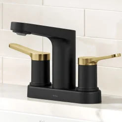 Sale Indy 2-Handle 4-inch Centerset Bathroom Faucet in Matte Black with Brushed Brass 4" Center Set