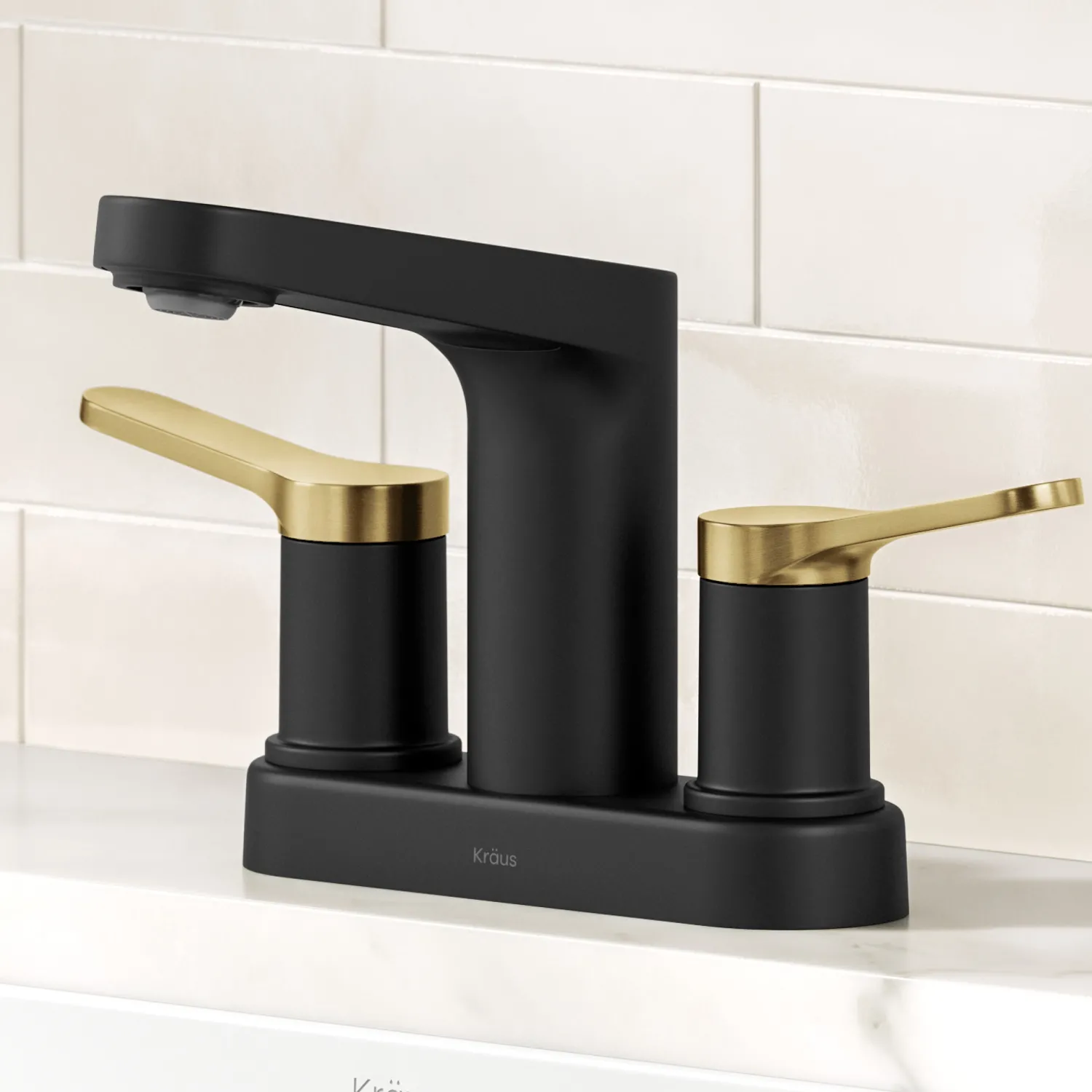 Sale Indy 2-Handle 4-inch Centerset Bathroom Faucet in Matte Black with Brushed Brass 4" Center Set