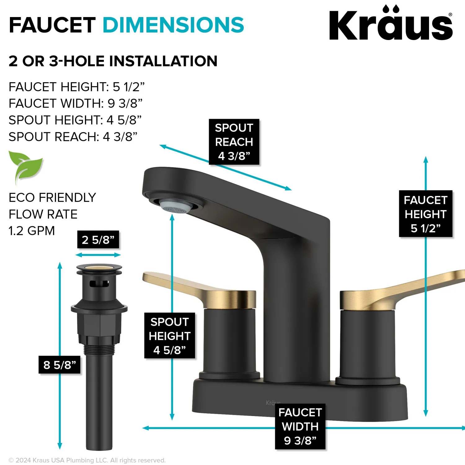 Sale Indy 2-Handle 4-inch Centerset Bathroom Faucet in Matte Black with Brushed Brass 4" Center Set
