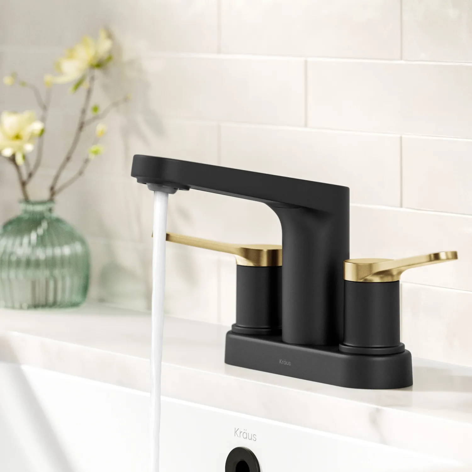 Sale Indy 2-Handle 4-inch Centerset Bathroom Faucet in Matte Black with Brushed Brass 4" Center Set