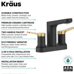 Sale Indy 2-Handle 4-inch Centerset Bathroom Faucet in Matte Black with Brushed Brass 4