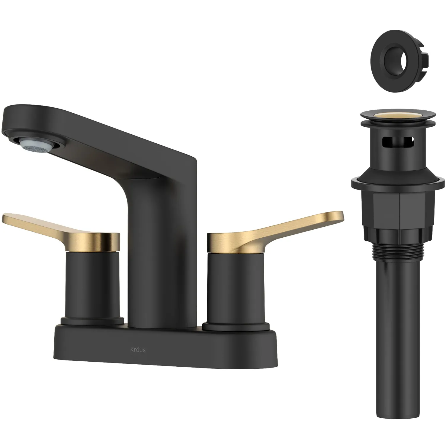 Sale Indy 2-Handle 4-inch Centerset Bathroom Faucet in Matte Black with Brushed Brass 4" Center Set