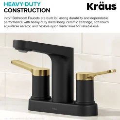 Sale Indy 2-Handle 4-inch Centerset Bathroom Faucet in Matte Black with Brushed Brass 4