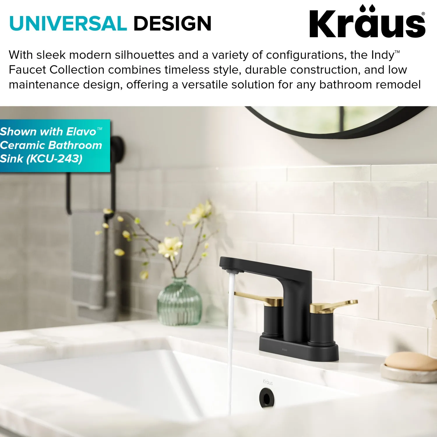 Sale Indy 2-Handle 4-inch Centerset Bathroom Faucet in Matte Black with Brushed Brass 4" Center Set