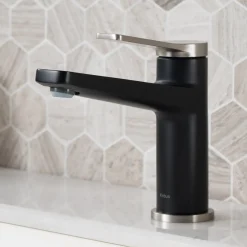 Discount Indy Single Handle Bathroom Faucet in Spot Free Stainless Steel/Matte Black Single Hole