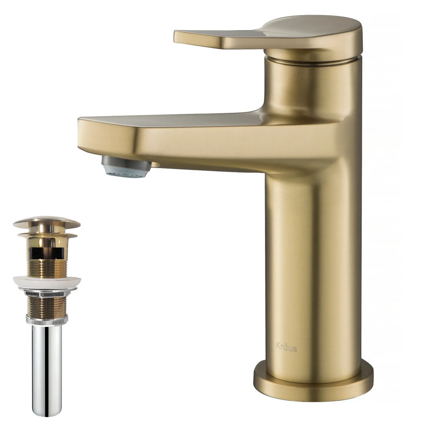 Indy Single Handle Bathroom Faucet with Matching Pop-Up Drain in Brushed Gold Single Hole