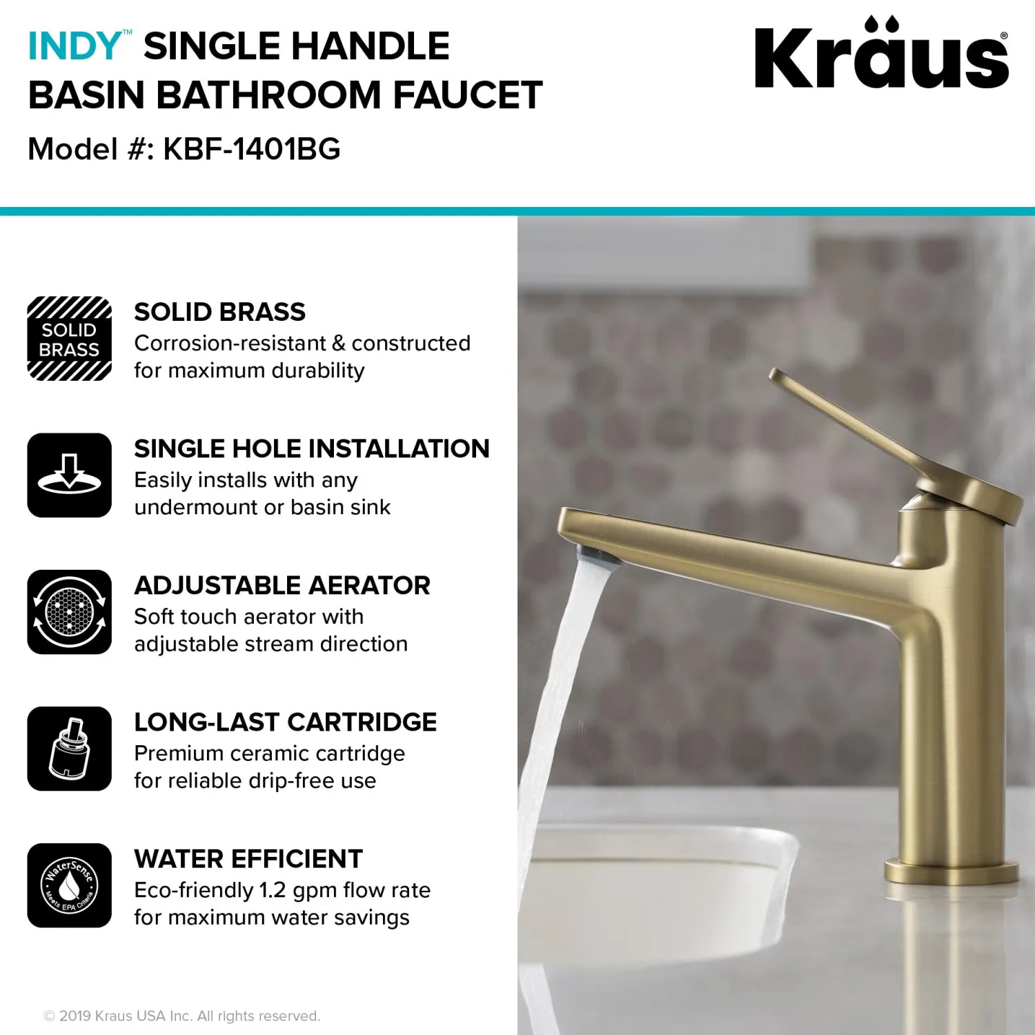 Indy Single Handle Bathroom Faucet with Matching Pop-Up Drain in Brushed Gold Single Hole