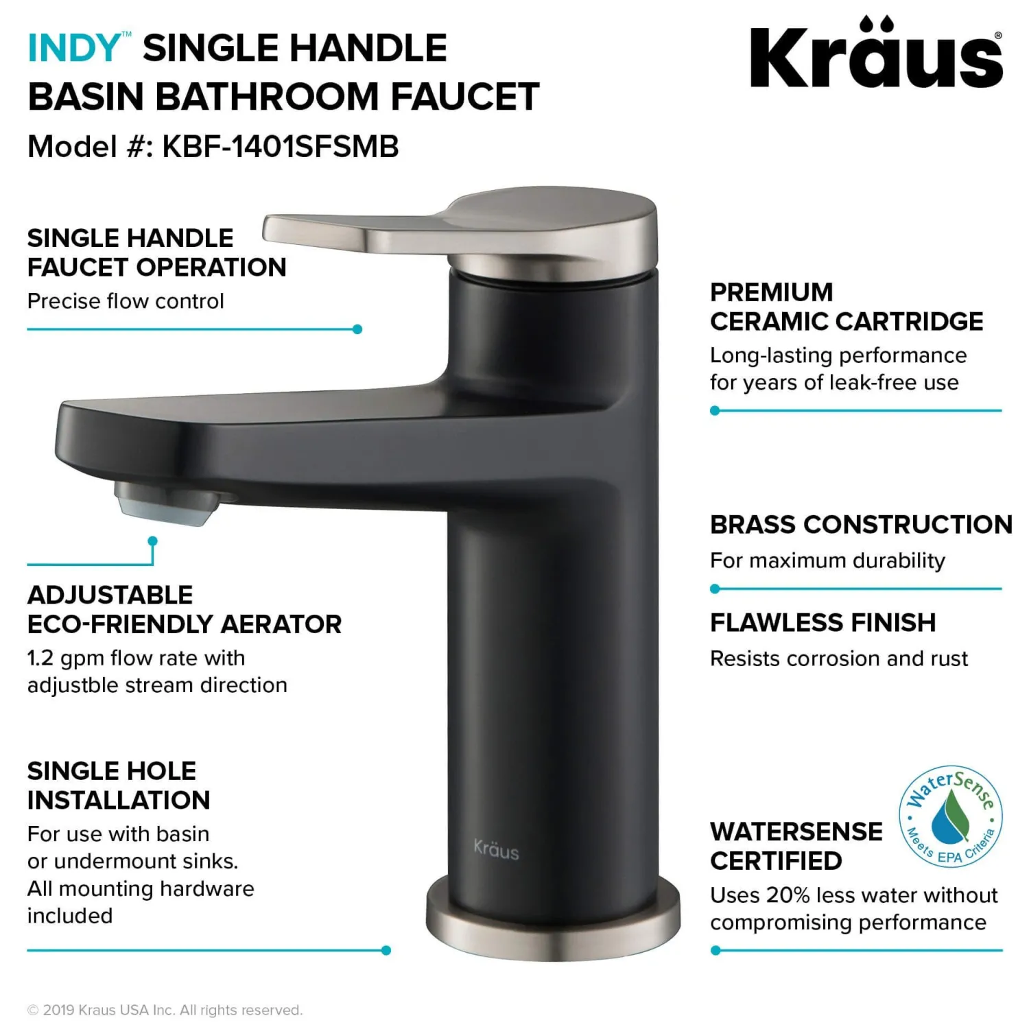 Outlet Indy Single Handle Bathroom Faucet with Matching Pop-Up Drain in Spot Free Stainless Steel/Matte Black/Satin Nickel Single Hole