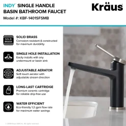 Outlet Indy Single Handle Bathroom Faucet with Matching Pop-Up Drain in Spot Free Stainless Steel/Matte Black/Satin Nickel Single Hole