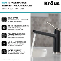 Online Indy Single Handle Bathroom Faucet with Matching Pop-Up Drain in Spot Free Stainless Steel/Matte Black/Matte Black Single Hole