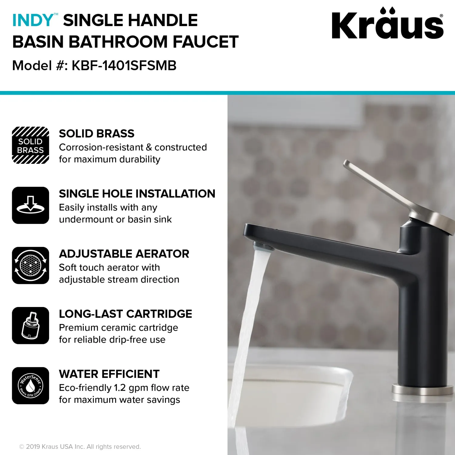 Online Indy Single Handle Bathroom Faucet with Matching Pop-Up Drain in Spot Free Stainless Steel/Matte Black/Matte Black Single Hole