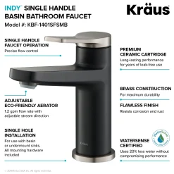 Online Indy Single Handle Bathroom Faucet with Matching Pop-Up Drain in Spot Free Stainless Steel/Matte Black/Matte Black Single Hole