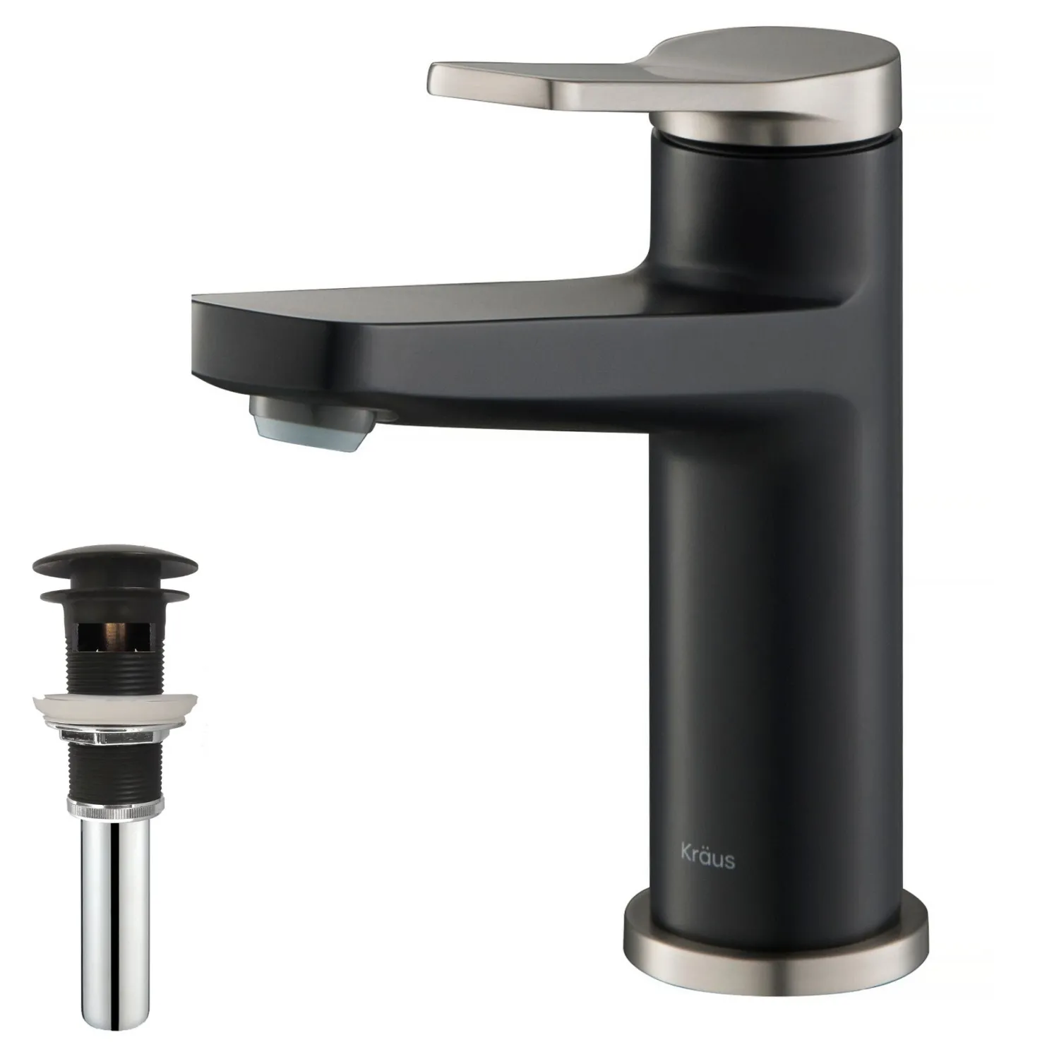 Online Indy Single Handle Bathroom Faucet with Matching Pop-Up Drain in Spot Free Stainless Steel/Matte Black/Matte Black Single Hole