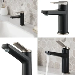 Online Indy Single Handle Bathroom Faucet with Matching Pop-Up Drain in Spot Free Stainless Steel/Matte Black/Matte Black Single Hole