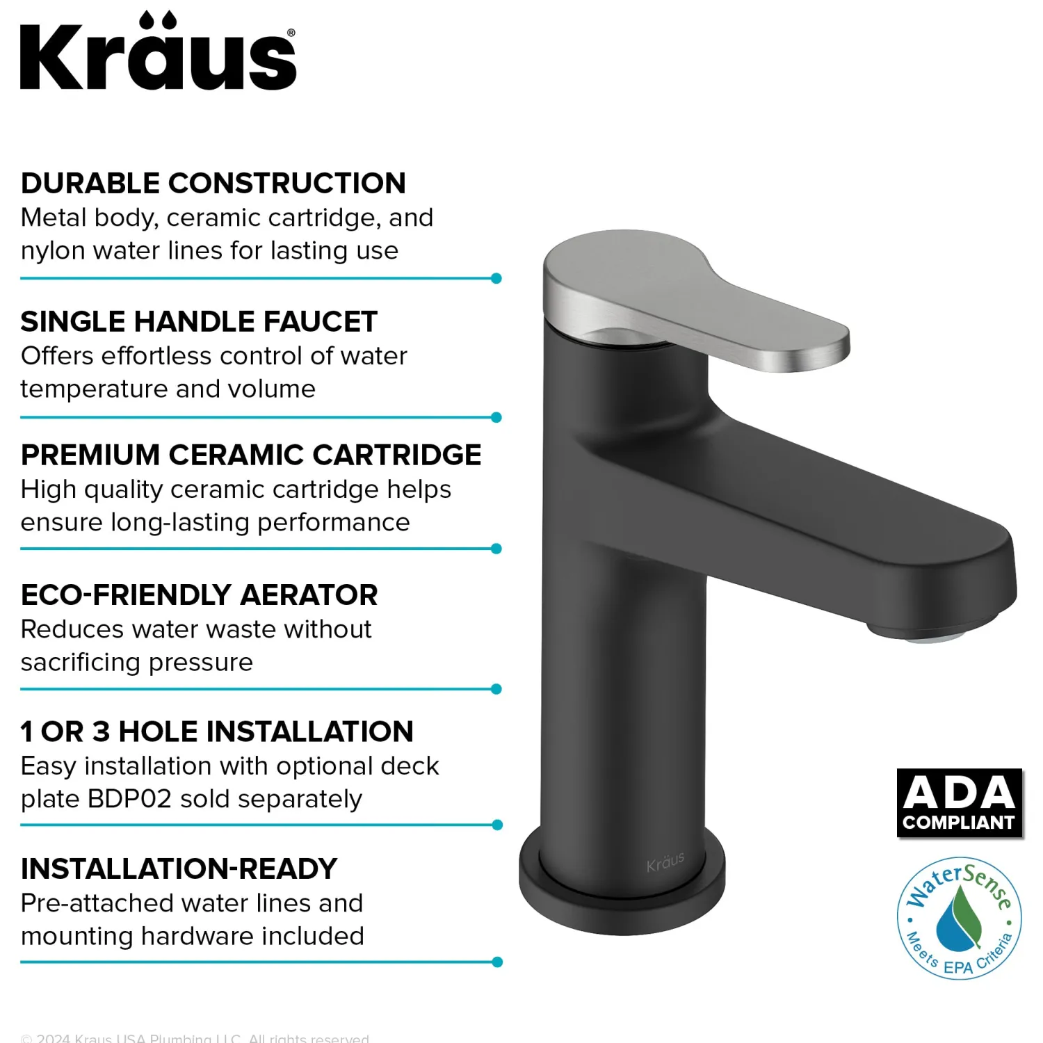Hot Indy Single Handle Bathroom Faucet in Matte Black with Brushed Nickel Single Hole