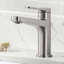Discount Indy Single Handle Bathroom Faucet in Spot-Free Brushed Nickel Single Hole
