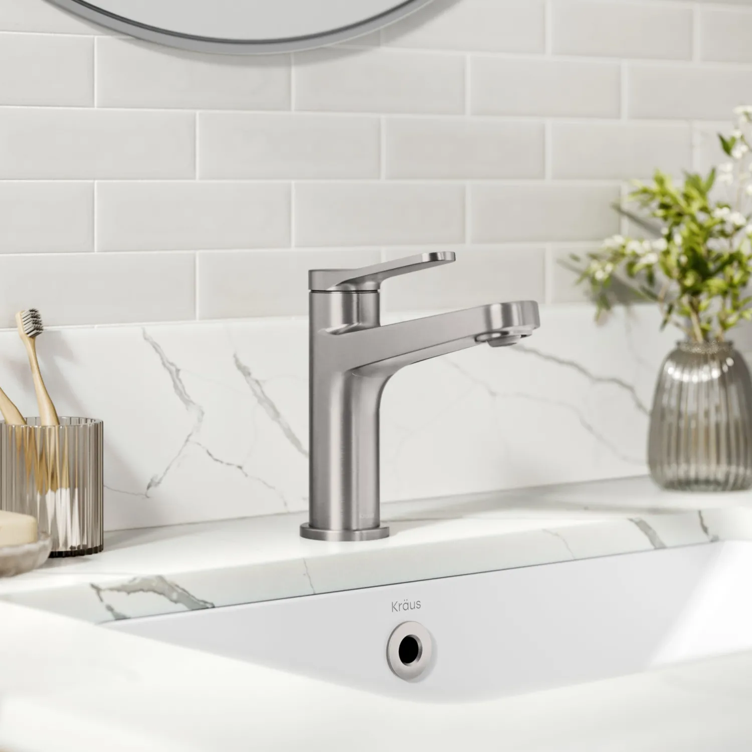 Discount Indy Single Handle Bathroom Faucet in Spot-Free Brushed Nickel Single Hole