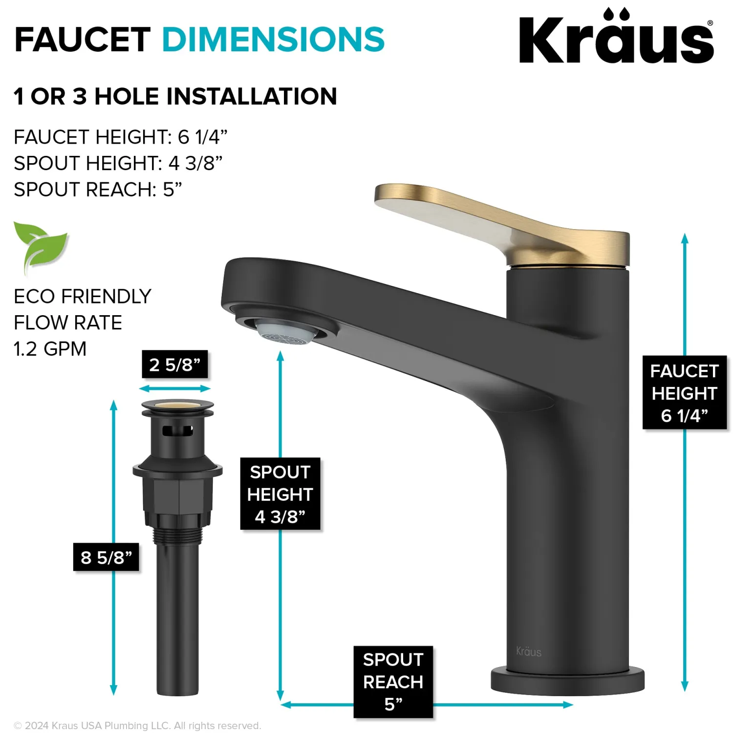Indy Single Handle Bathroom Faucet in Matte Black with Brushed Brass Single Hole