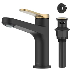 Indy Single Handle Bathroom Faucet in Matte Black with Brushed Brass Single Hole