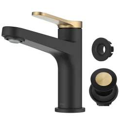 Indy Single Handle Bathroom Faucet in Matte Black with Brushed Brass Single Hole