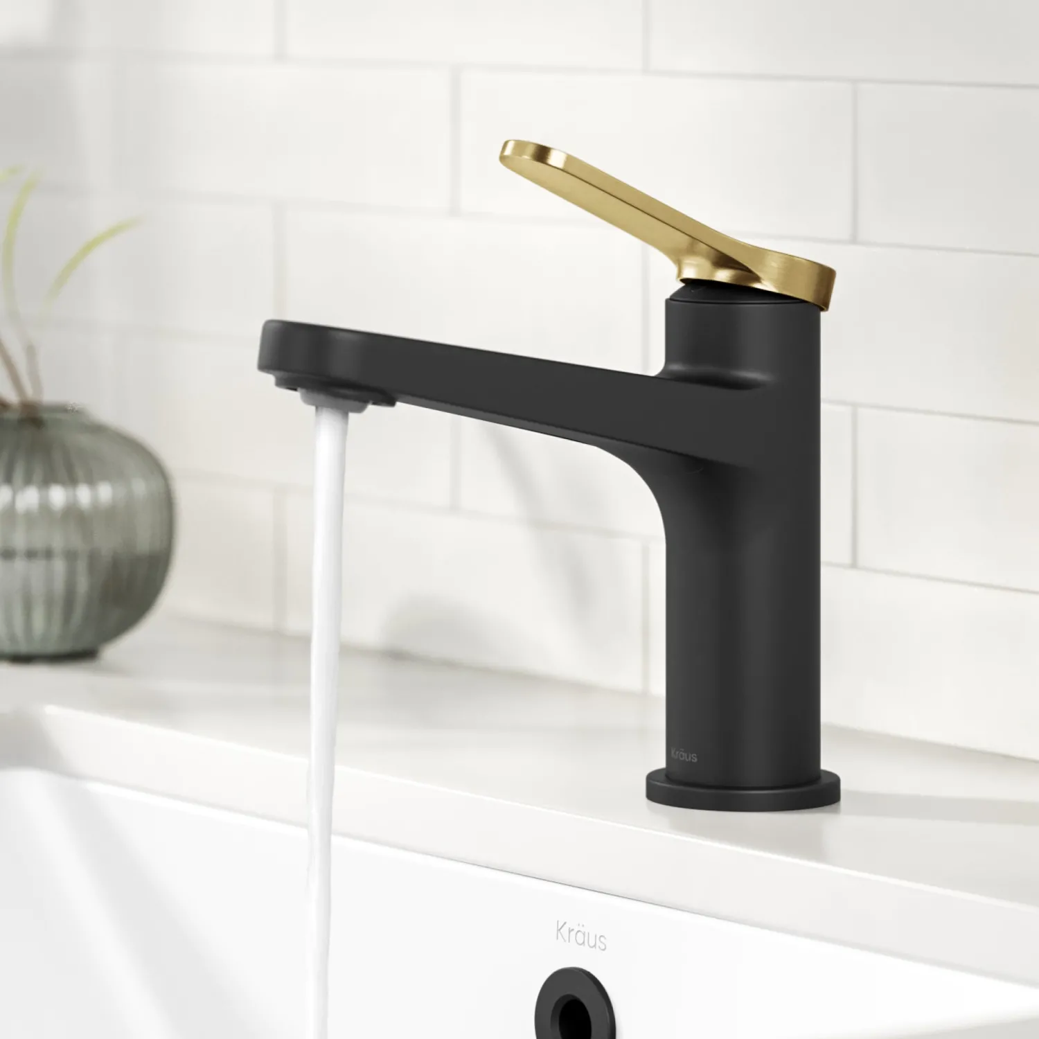 Indy Single Handle Bathroom Faucet in Matte Black with Brushed Brass Single Hole