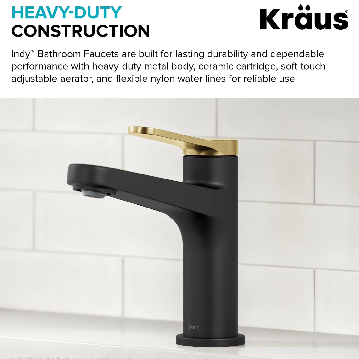 Indy Single Handle Bathroom Faucet in Matte Black with Brushed Brass Single Hole
