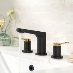 Outlet Indy Widespread Bathroom Faucet in Matte Black with Brushed Brass 8" Widespread