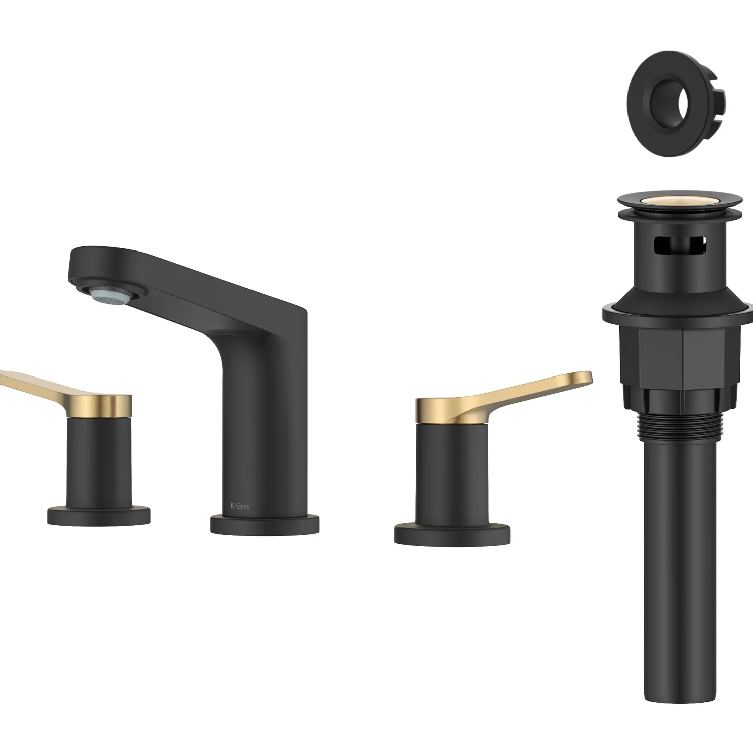 Outlet Indy Widespread Bathroom Faucet in Matte Black with Brushed Brass 8" Widespread