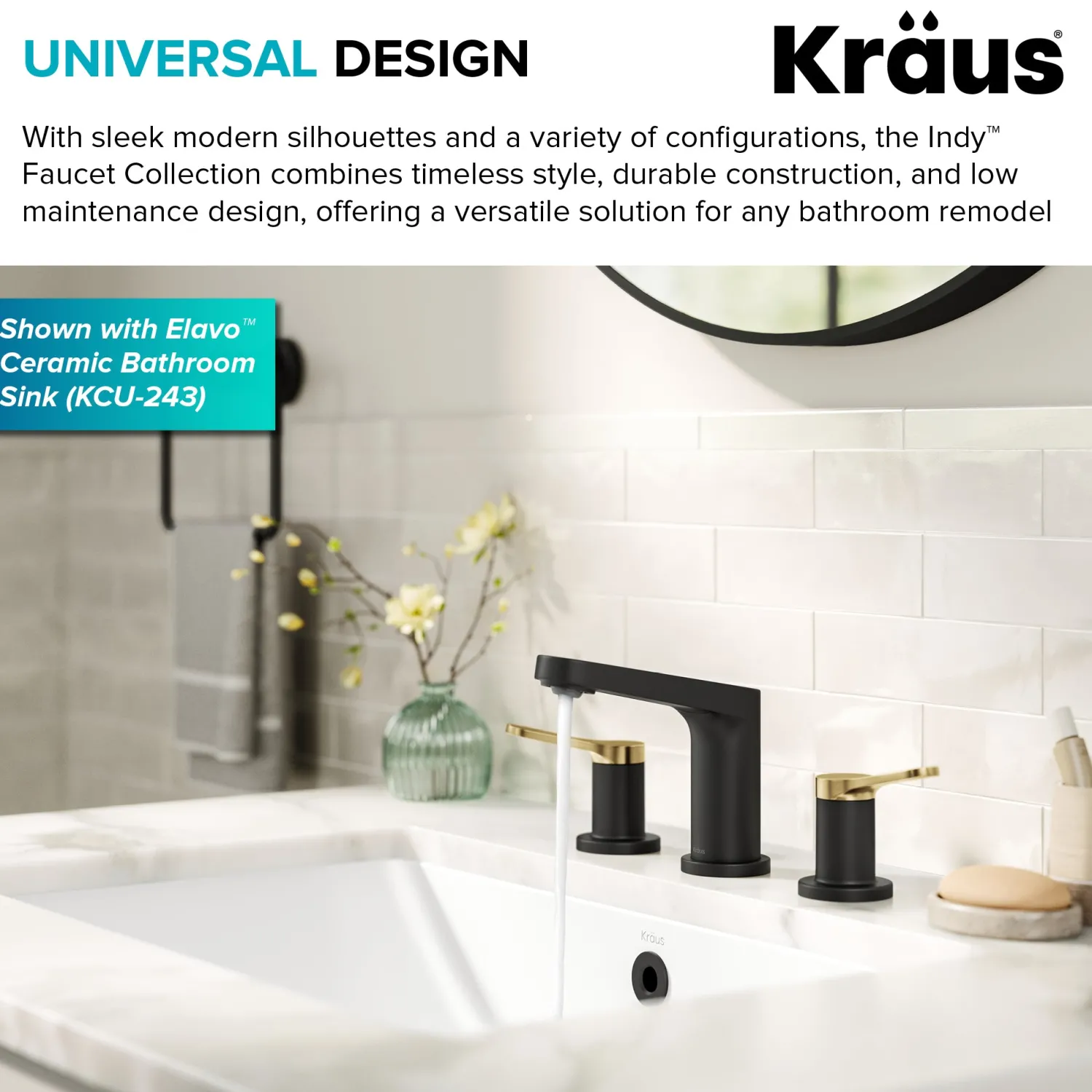 Outlet Indy Widespread Bathroom Faucet in Matte Black with Brushed Brass 8" Widespread