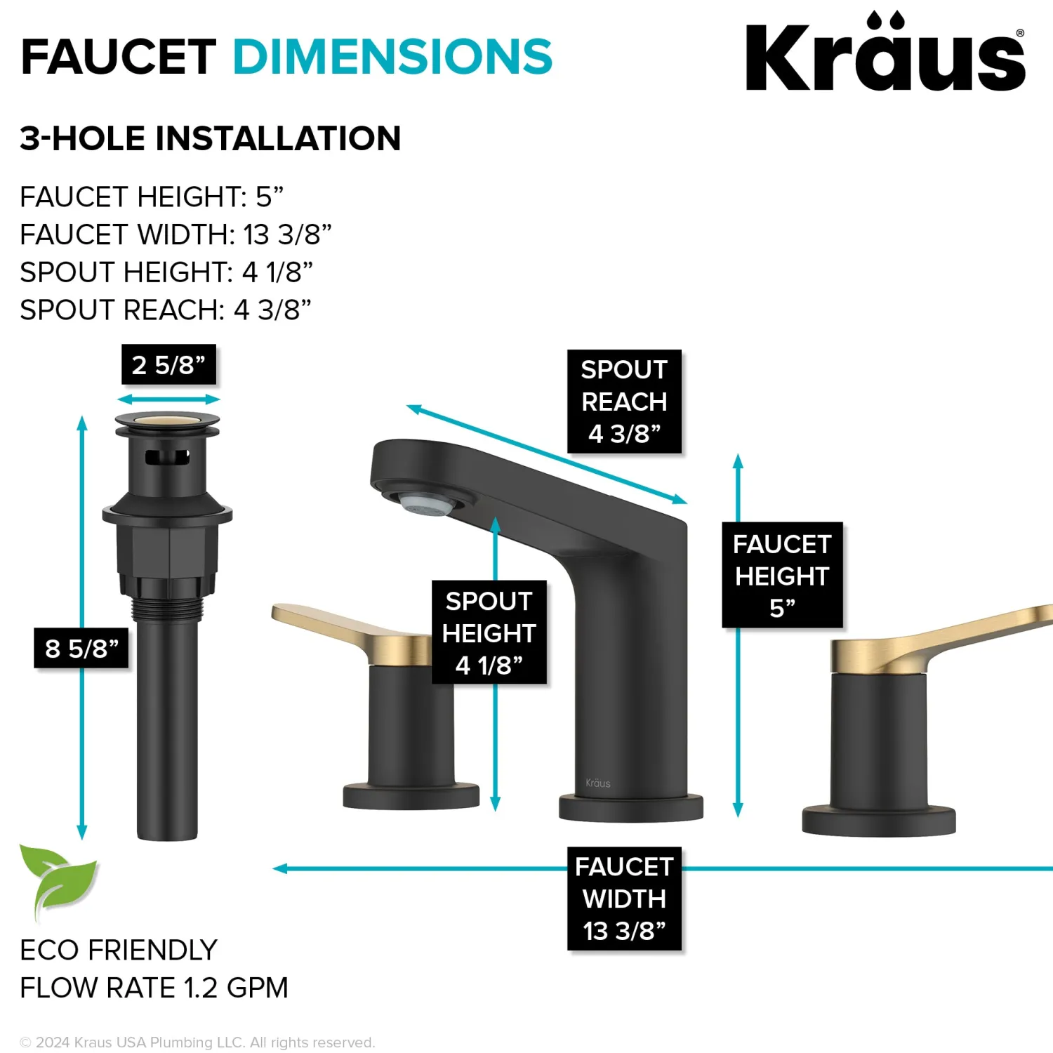 Outlet Indy Widespread Bathroom Faucet in Matte Black with Brushed Brass 8" Widespread