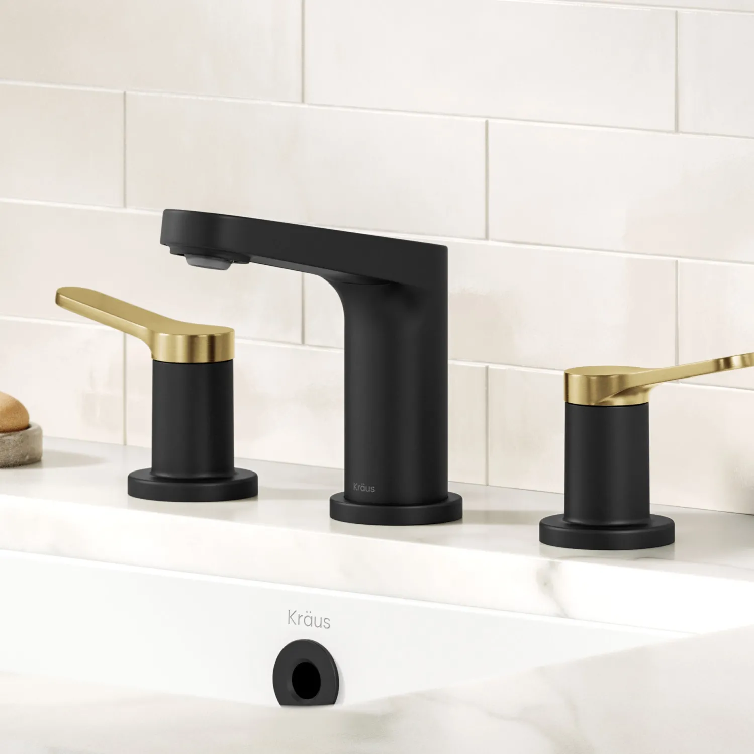 Outlet Indy Widespread Bathroom Faucet in Matte Black with Brushed Brass 8" Widespread