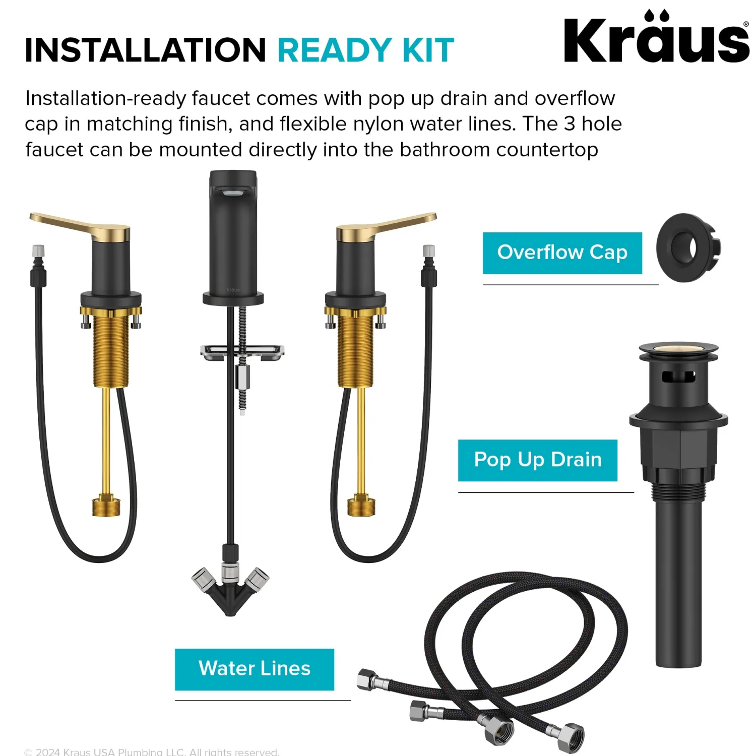 Outlet Indy Widespread Bathroom Faucet in Matte Black with Brushed Brass 8" Widespread