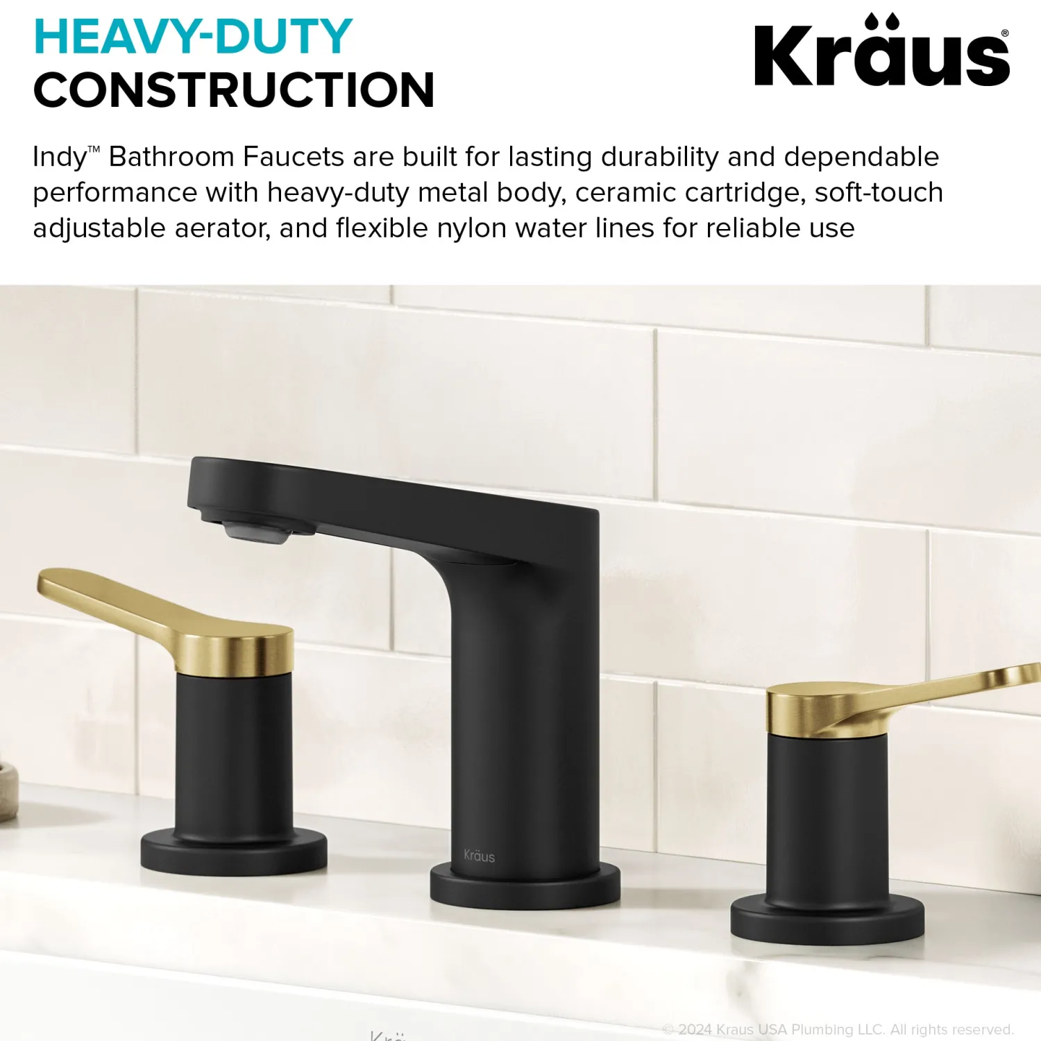 Outlet Indy Widespread Bathroom Faucet in Matte Black with Brushed Brass 8" Widespread