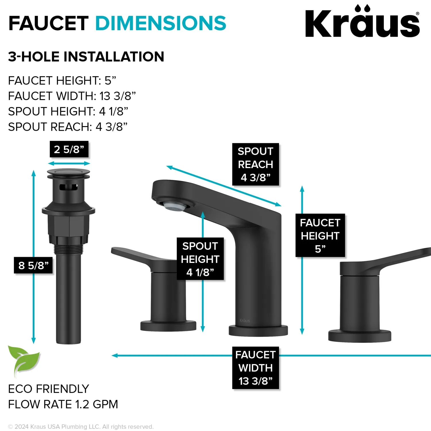 Sale Indy Widespread Bathroom Faucet in Matte Black 8" Widespread