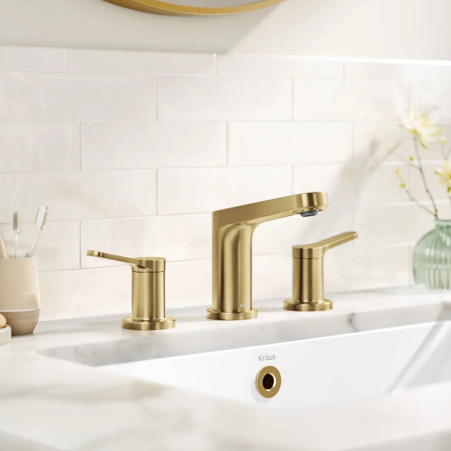 Online Indy Widespread Bathroom Faucet in Spot-Free Brushed Brass 8" Widespread