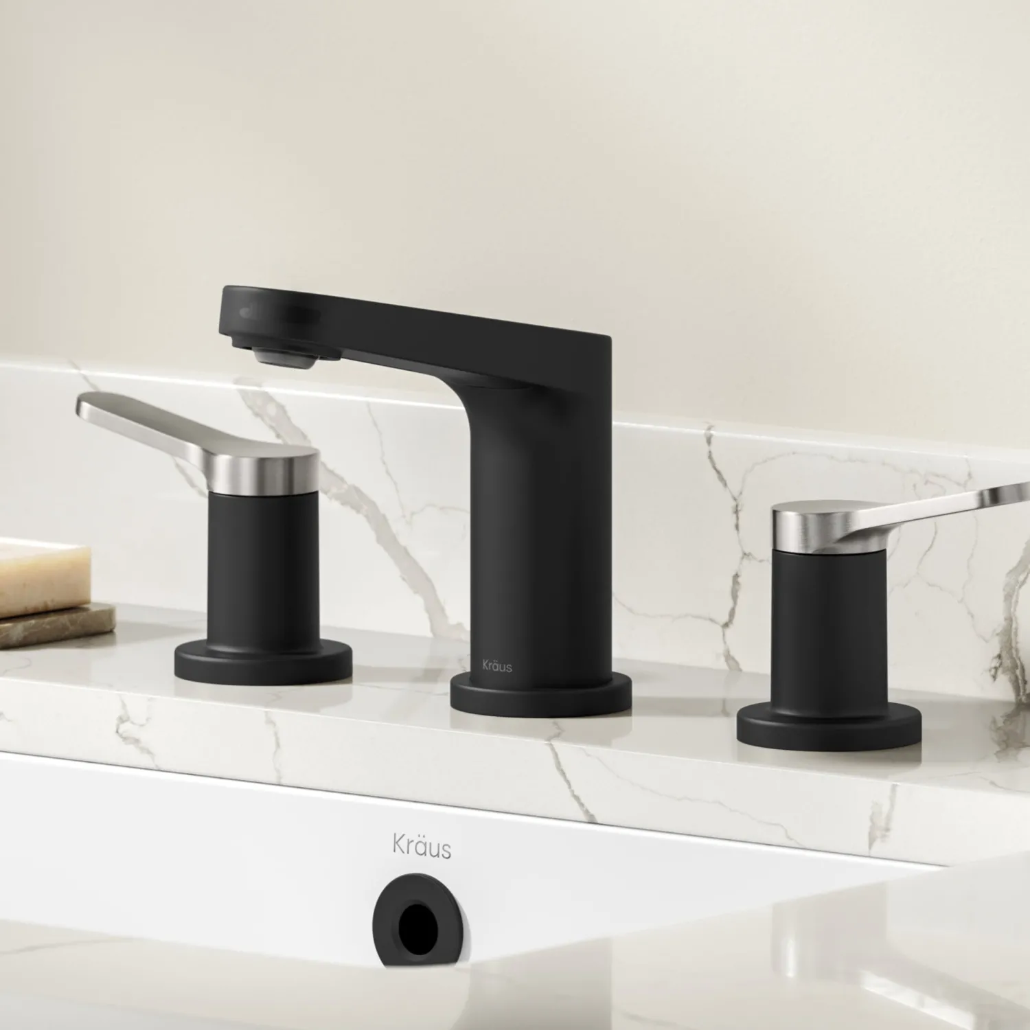 Discount Indy Widespread Bathroom Faucet in Matte Black with Brushed Nickel 8" Widespread