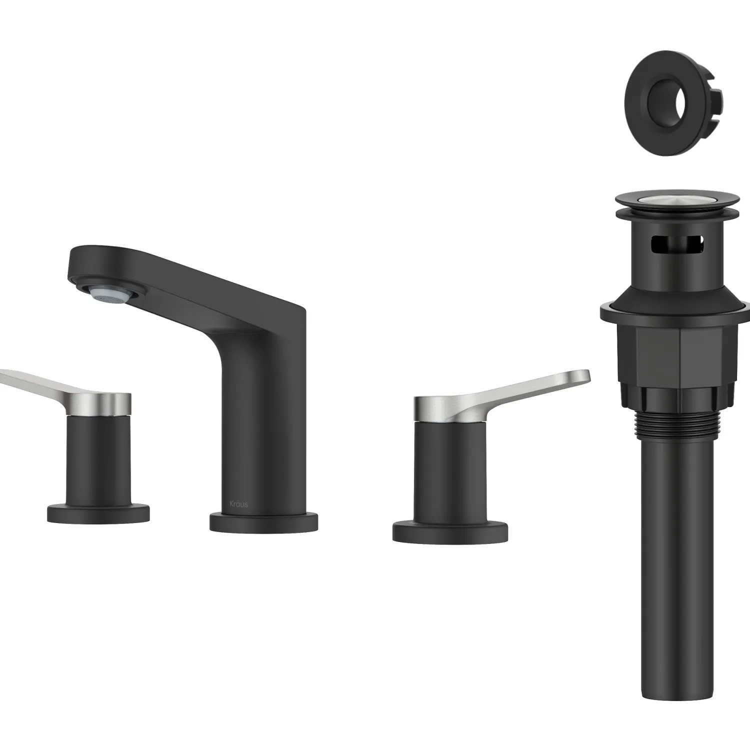 Discount Indy Widespread Bathroom Faucet in Matte Black with Brushed Nickel 8" Widespread