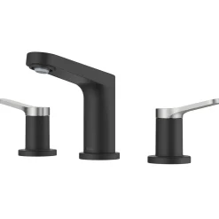 Discount Indy Widespread Bathroom Faucet in Matte Black with Brushed Nickel 8