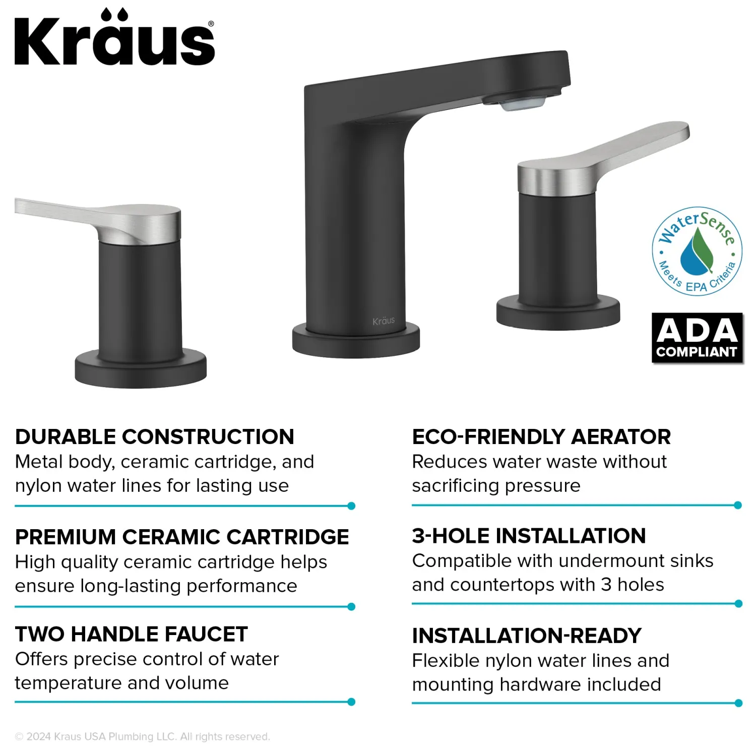Discount Indy Widespread Bathroom Faucet in Matte Black with Brushed Nickel 8" Widespread