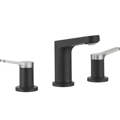 Discount Indy Widespread Bathroom Faucet in Matte Black with Brushed Nickel 8