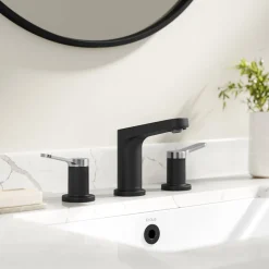 Discount Indy Widespread Bathroom Faucet in Matte Black with Brushed Nickel 8